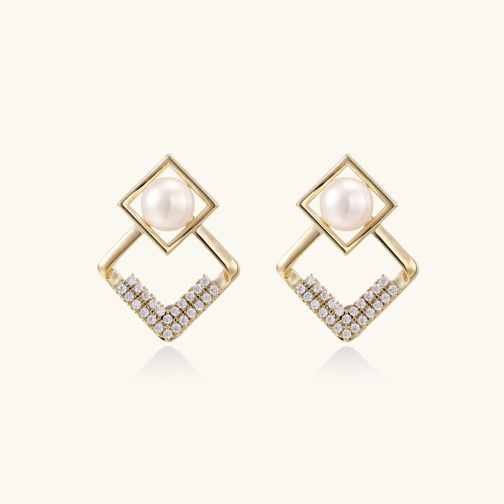 Pearl Geometry Earrings by Fliora