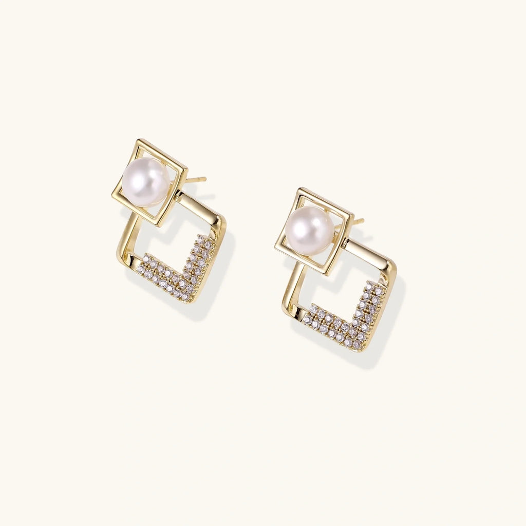 Pearl Geometry Earrings by Fliora