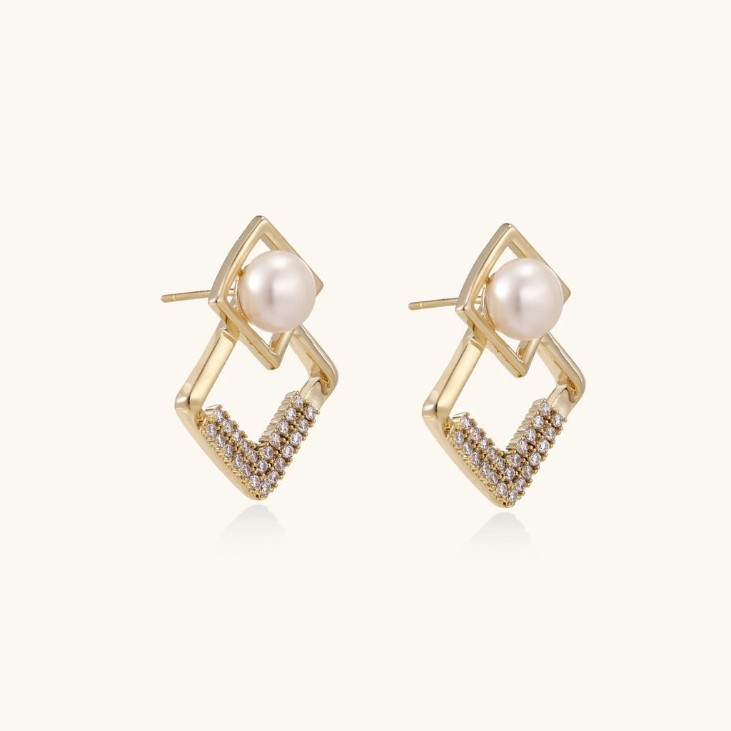 Pearl Geometry Earrings by Fliora