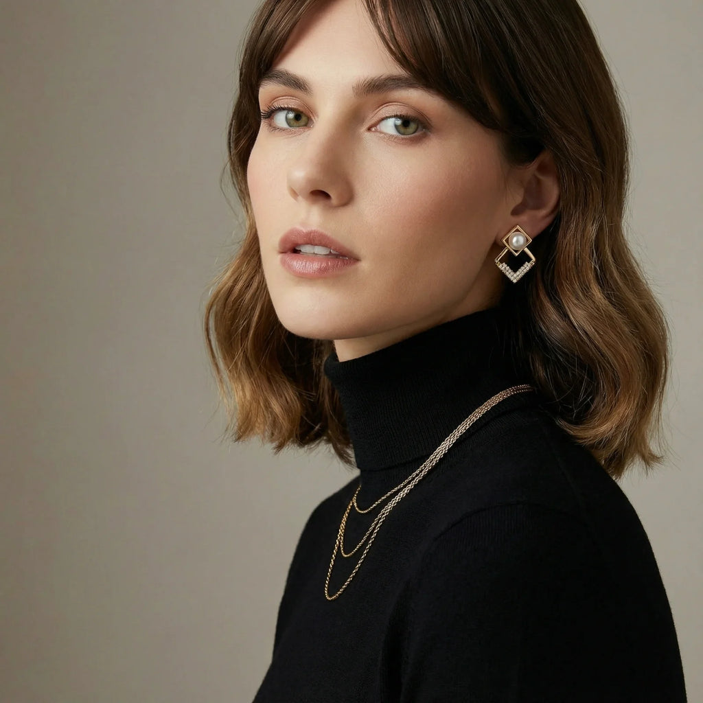 Pearl Geometry Earrings by Fliora