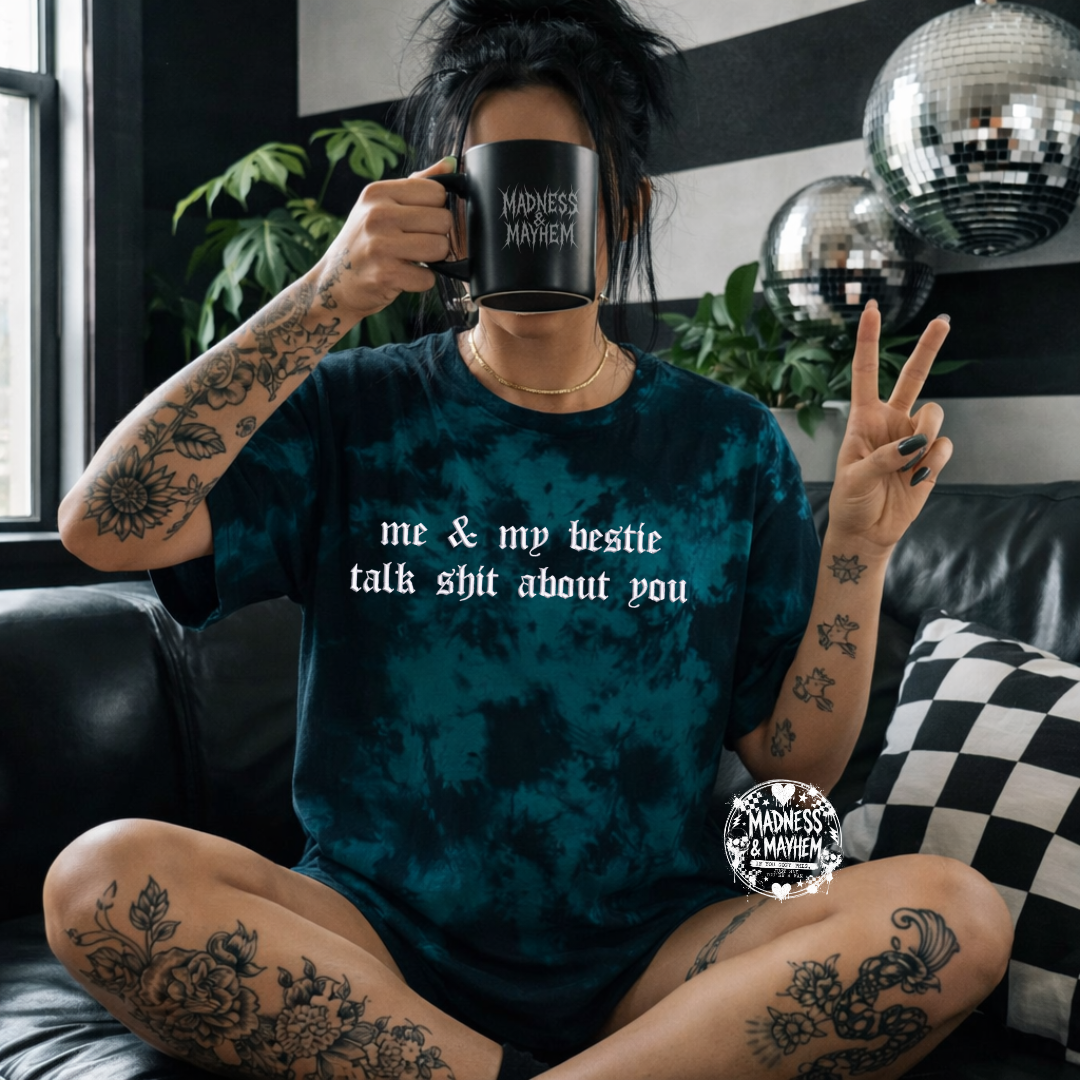 Teal Besties embroidered tie dye T-shirt