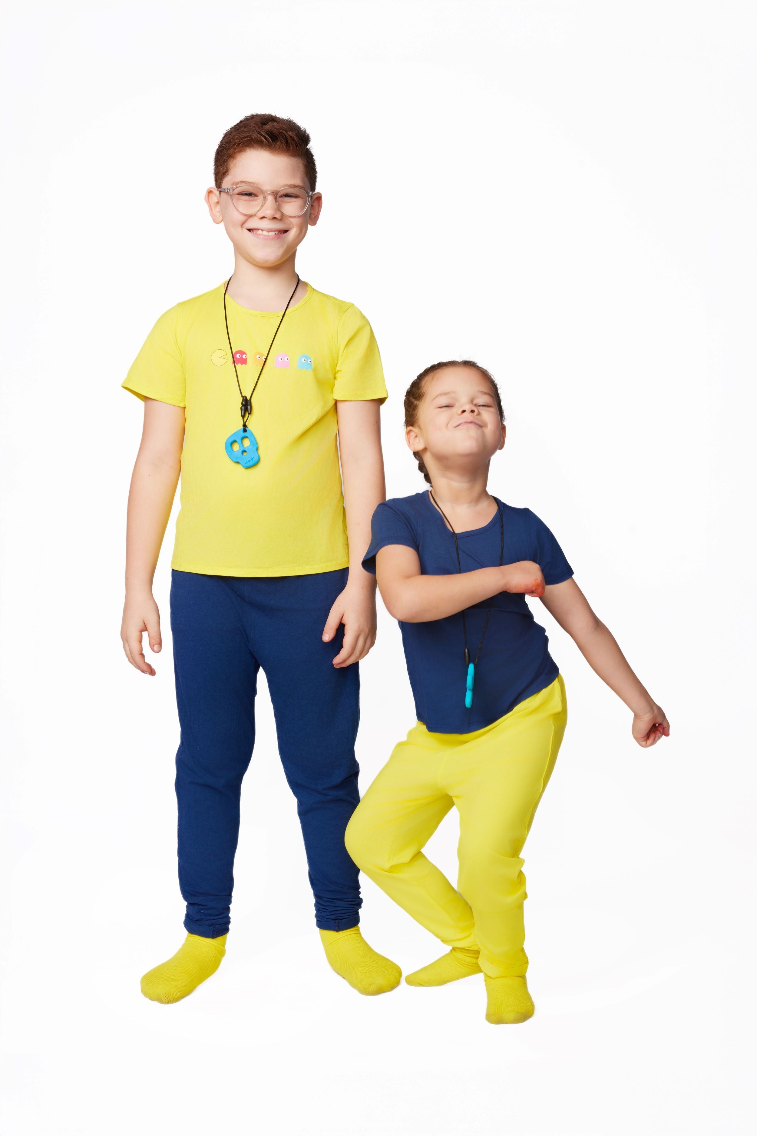 The Everday Sensory Friendly Navy Tee w Chewy Necklace- *actual chewy necklace design may vary, but color will match tee*