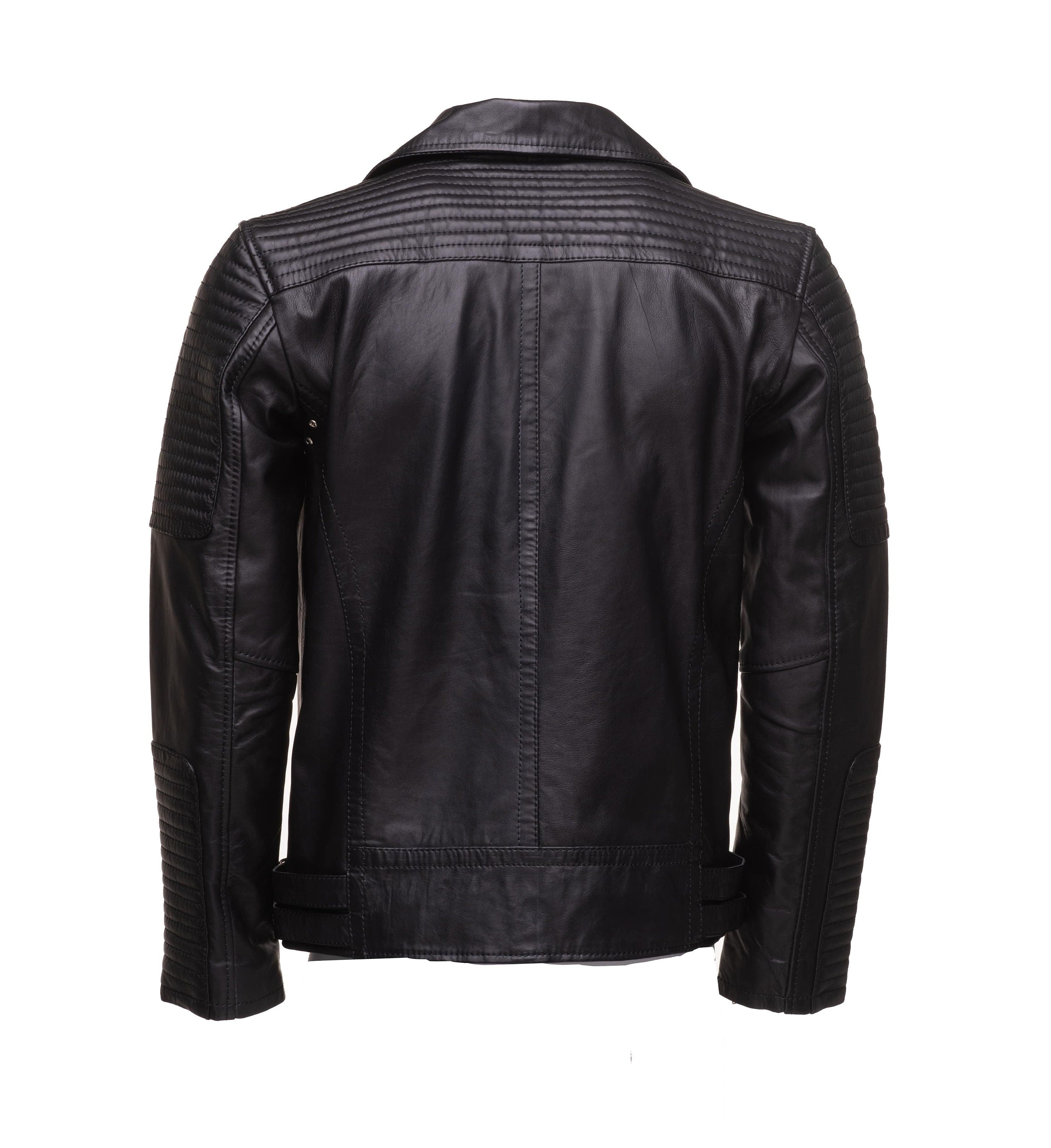 Handmade Micheals Biker Style Leather Jacket With Snap Buttons Closure