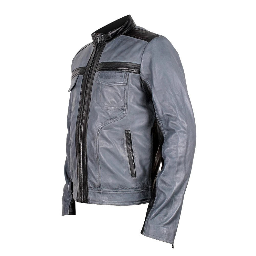 Handmade Android Black And Grey Leather Jacket