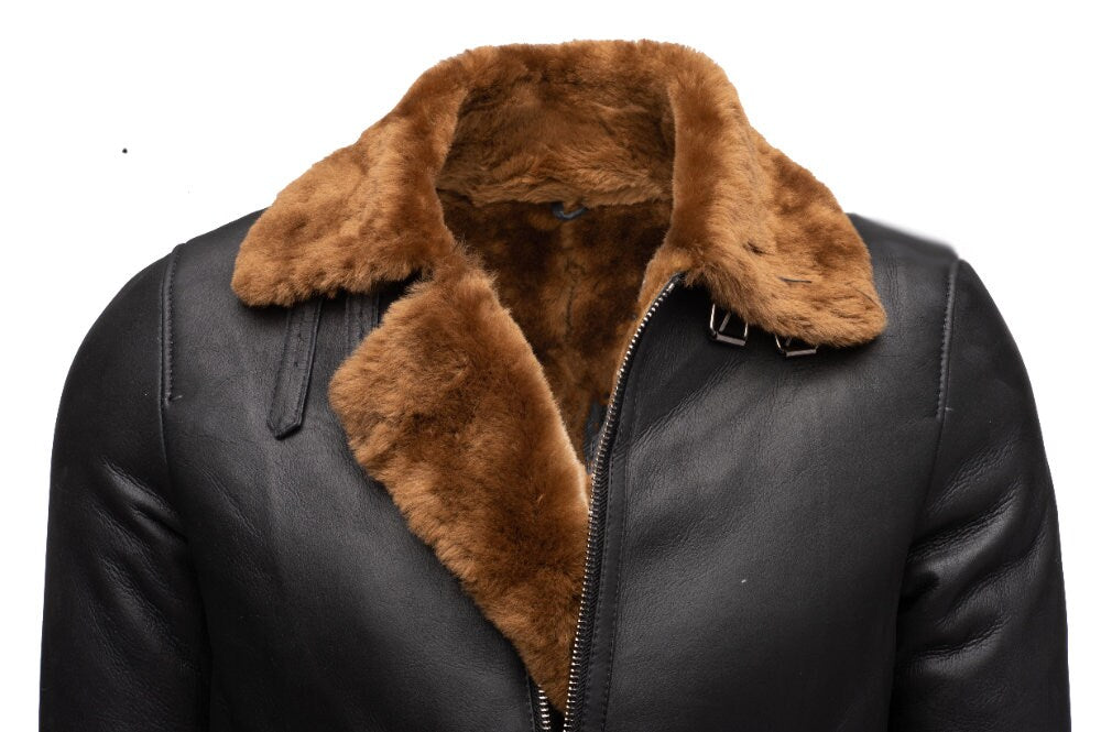 Handmade Classic Ginger Brown B3 Bomber Aviator Shearling Jacket