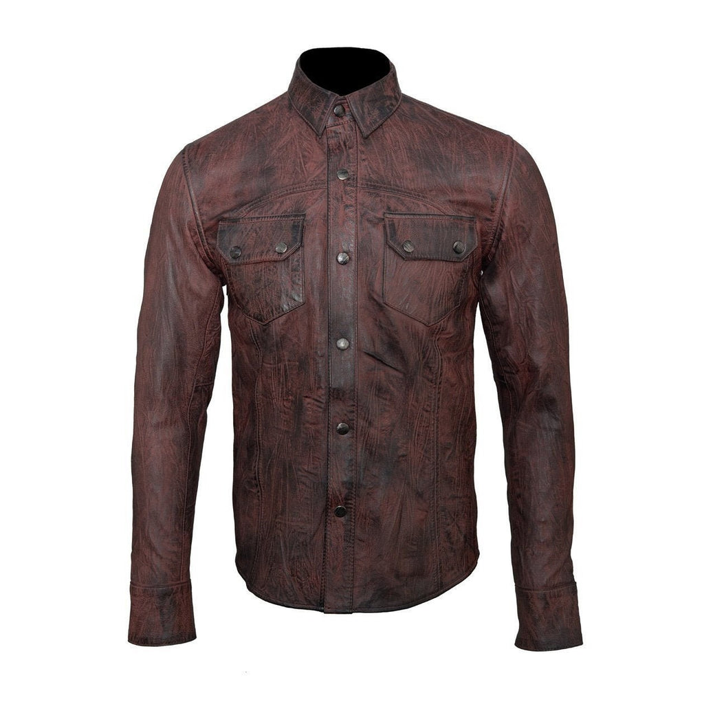 Handmade  Distressed Brown Leather Shirt