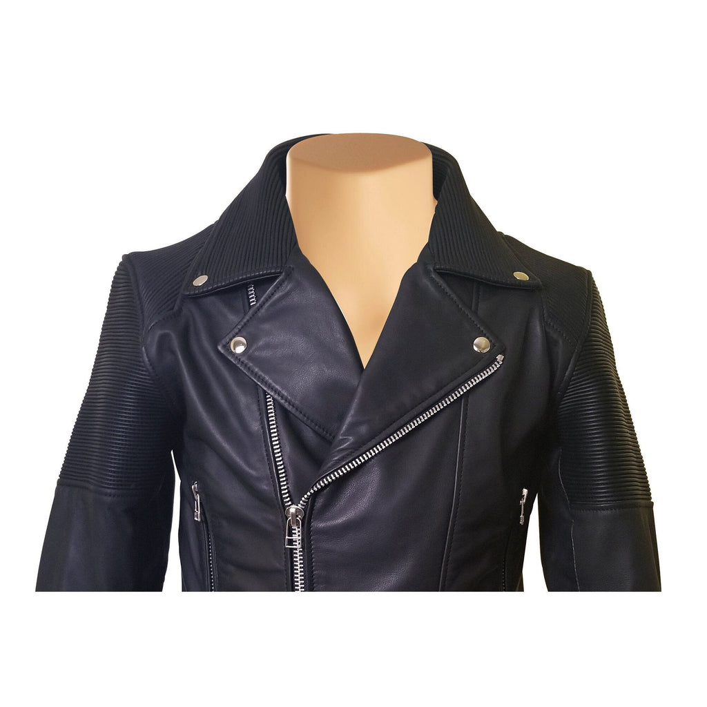 Handmade Brett's Biker Style Leather Jacket With Stretchy Leather