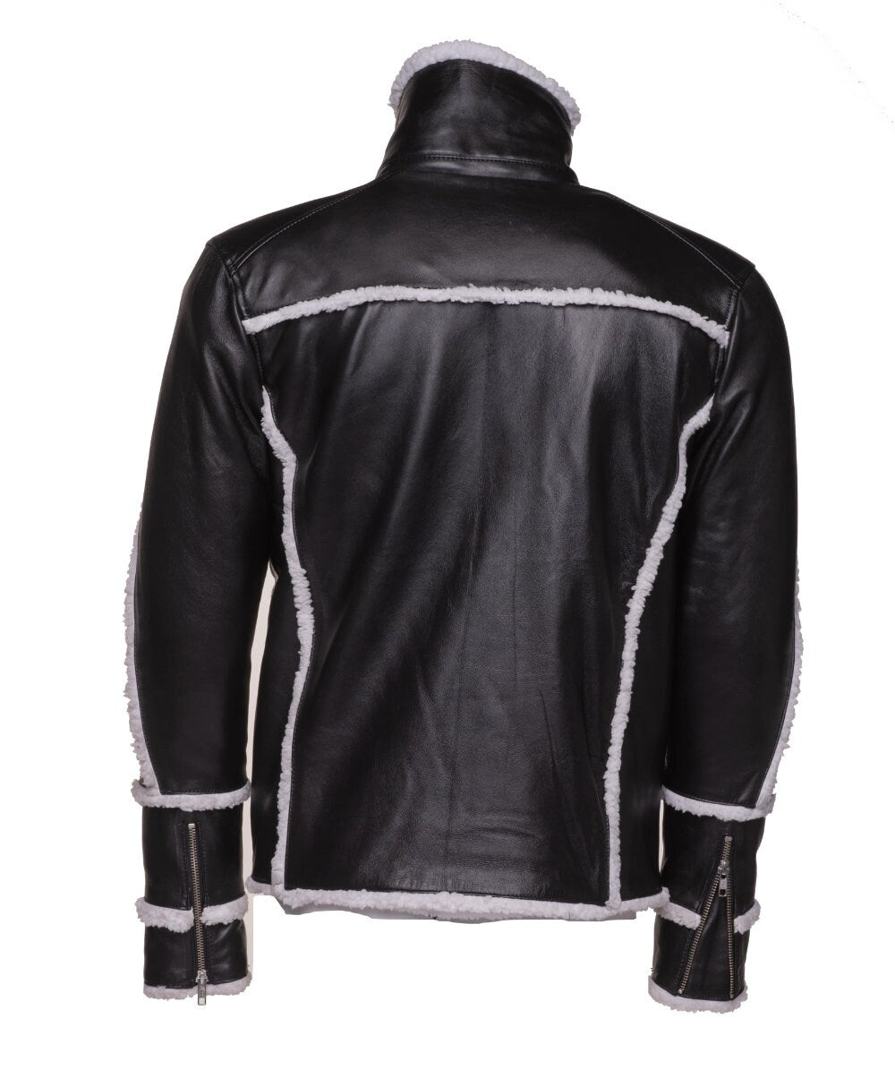 Handmade Harry's Sherpa Leather Jacket With Double Collar