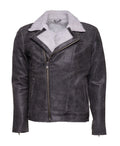 Handmade Vintage Grey Biker Leather Jacket With Sherpa Lining