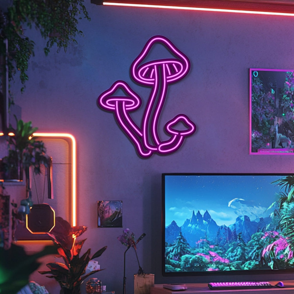 Mushrooms Metal Neon Wall Art- LN0163
